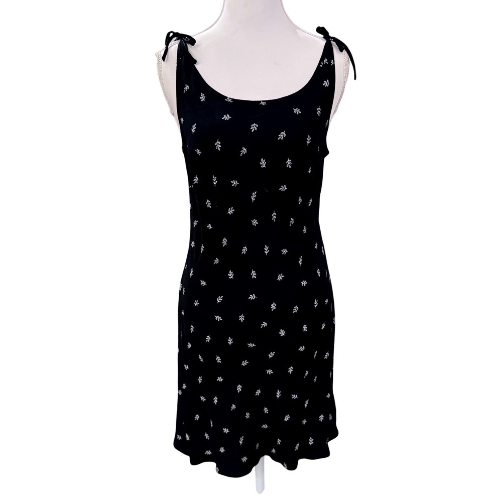 Ann Taylor Factory Floral Mini Dress Tie Shoulder Black White Petite 6P